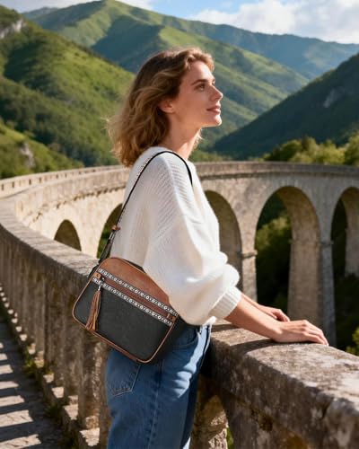 Image of FADEON Crossbody Bags for Women, RFID 4 Card Slots | Vegan Crossbody with Wide Strap, Double-Zipper & Anti-Theft, Fits Kindle & Essentials, Lightweight for Work & Travel