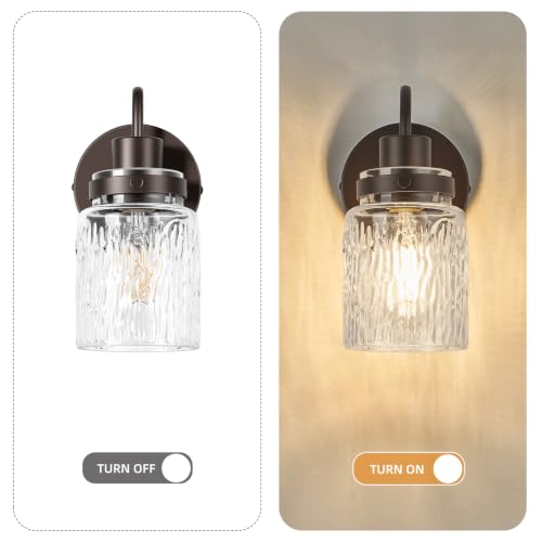 Image of 2 Pack Hammered Glass Wall Sconces Set of Two, Oil Rubbed Bronze