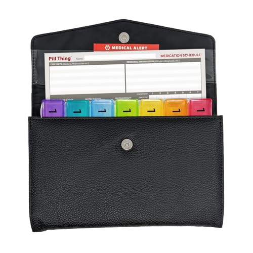 Image of 5 Times a Day Weekly Pill Box with Medication Wallet, Easy Secure Magnetic Closure, 5X Pillbox with Medication Schedule and Medical Alert Card (5 Time-a-Day Wallet)