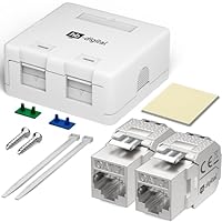 HB-DIGITAL Anschlussbox 1 Stück 2-Port CAT 7 mit Keystone Modul – Aufputz Netzwerkdose Anschlussdose Datendose Netzwerkbuchse RJ45 STP geschirmt 10Gbit/s - Weiss