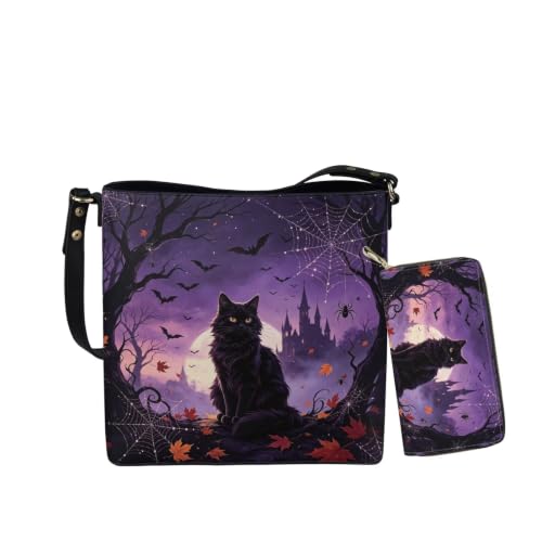 Image of HUGS IDEA Leather Purses and Handbag for Women Bucket Bag with Wrist Wallet 2 Packs