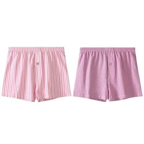 Cambkatl Men's Underwear Boxer Briefs Classic 2-Pack Cotton Striped Soft Comfortable Breathable Lounge Sleep Shorts