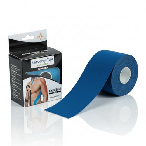 Image of PulseITSportsTape Kinesiology Tape- Waterproof & Sweatproof Sports Tape for Muscle Support, Pain Relief & Injury Recovery | Athletic Physio Tape for Knee, Shoulder, Ankle. 5cm x 5m (Plain, Blue)
