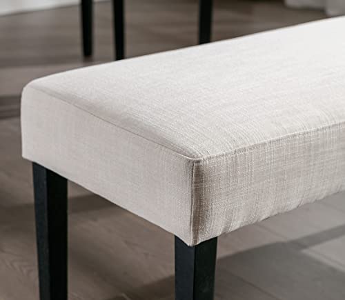 Vescasa Beige Linen Upholstered Dining Bench With Black Wood Legs, 44.5" W Entryway Farmhouse Padded Bench For Dining Room, End Of Bed, Kitchen, Living Room, 1 Pc #TOP4