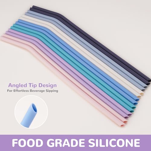 NiHome 14PCS Silicone Straws Fit for Stanley 40oz 30oz Tumbler, 14” Extra Long Reusable Drinking Straw, Flexible Can Cut Length for 1/Half Gallon 75 64 OZ Large Water Bottle - 2 Brushes (Macaron) by NiHome - Image 2
