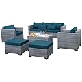 Lviden 6 Pieces Wicker Patio Furniture Sets Outdoor Conversation Set HDPE Rattan Sectional Sofa Couch with Storage Table and Peacock Blue Cushions
