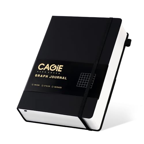 Diario de cuadrícula CAGIE A5 en piel negra con papel premium de 100 g/m²