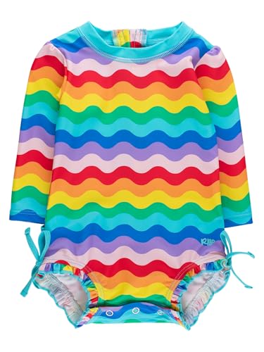 Image of RuffleButts Baby Girls UPF 50+ Sun Protection Floral Printed Long Sleeve One Piece Rash Guard Swimsuit with Zipper
