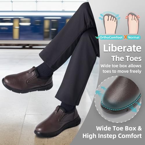 Men's Orthopedic Wide Plantar Fasciitis Leather Dress Walking Shoes: Fit Overpronation Arch Support Neuropathy Hammer Toes Walking Shoes, Comfort Ankle Pain Relief Standing Oxfords Dark Brown Size 103