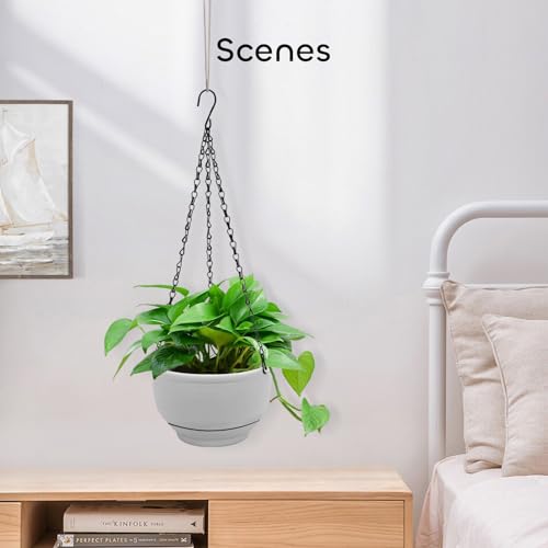 Growneer GPH001-GY-2P Plastic Hanging Planter 2 Packs 8 Inch Self Watering Pots Plants Hanger Baskets thumb #1