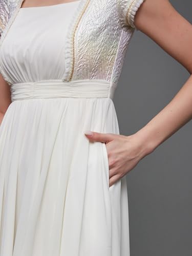 Image of Miss Chase Women's Round Neck Sleeve Embellished Fit Flare Maxi Dress