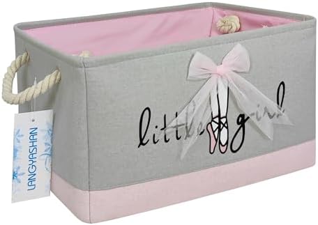 LANGYASHAN Rectangular Storage Bin Collapse Canvas Fabric Cartoon Storage Basket with Handles for Organizing Home Kitchen Boys and Girls Toys Office Closet Shelf Baskets(Rec Pink Dancing Unicorn)
