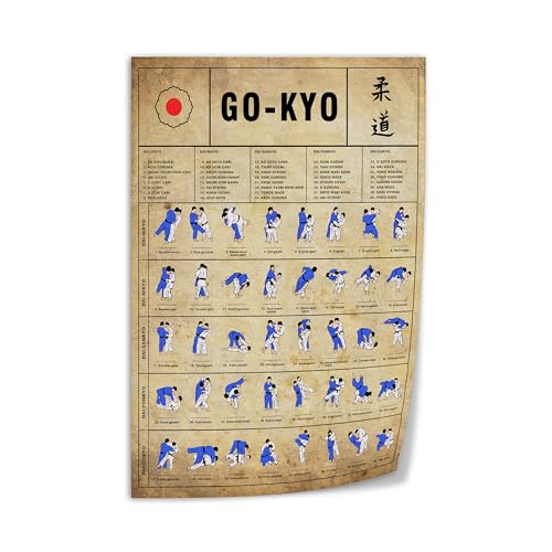 Go-Kyo Martial Arts Instructional Poster, Traditional Japanese Judo Techniques Chart Canvas Print Wall Art Decor Living Room Office Bedroom 16x24inch(40x60cm) Unframe-style-1