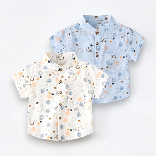 Image of Kids Boys Shirt Printed, Checkered and Floral Casual Short Sleeve Shirts Pack of 2