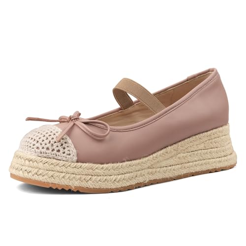 Espadrilles Mary Jane Flats for Women Platform Espadrill Ballet Flats Round Toe Bow Ballerina Flats Shoes