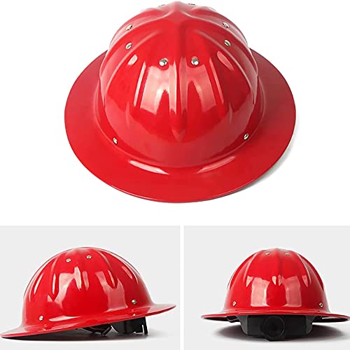 LINGOSHUN Casque De Chantier TôLe RenforcéE, Boucle De Rivet Fixe à 4 Points,Casque en Aluminium avec Abat-Jour de Soleil à Bord Large/Red / 1 PCS