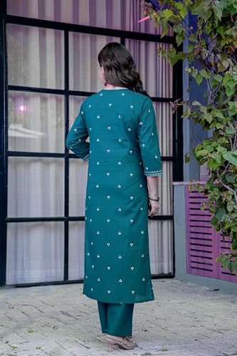 Image of PARTHVI Women's Pure Cotton Printed Straight Kurta Set with Palazzo Pants & Dupatta- Ethnic Wear, Red