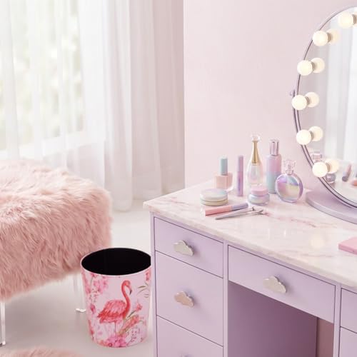 Image of PU Leather Small Trash Can Wastebasket, Round Garbage Container Basket for Bathrooms, Laundry Room, Kitchens, Offices, Kids Rooms, Bedrooms,Home Decorative Art Bin, 2.9 Gallon (Flamingo)