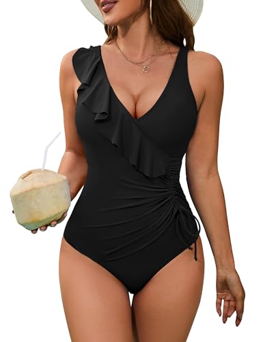 BMJL Women's One Piece Swimsuits Tummy Control Modest Bathing Suit Ruffle V Neck Swim...