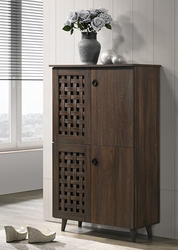 Image of DeckUp Ceylon 4-Door Engineered Wood Shoe Rack (Walnut, Matte Finish)