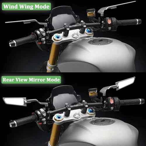Image of Eliane Universal Motorcycle Bike Mirrors Set Adjustable Rotating Rear View Mirror Stealth Wind Wing Side For All Bikes (York nut Fitting 8mm, 10mm)