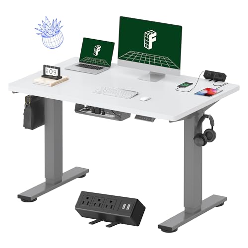 Image of FLEXISPOT EN2 Whole-Piece Standing Desk with Clamp Power Strip, 48 x 30 Electric Stand Up Height Adjustable Desk with Cable Management (Gray Frame + 48 inch White Top, 2 Packages)