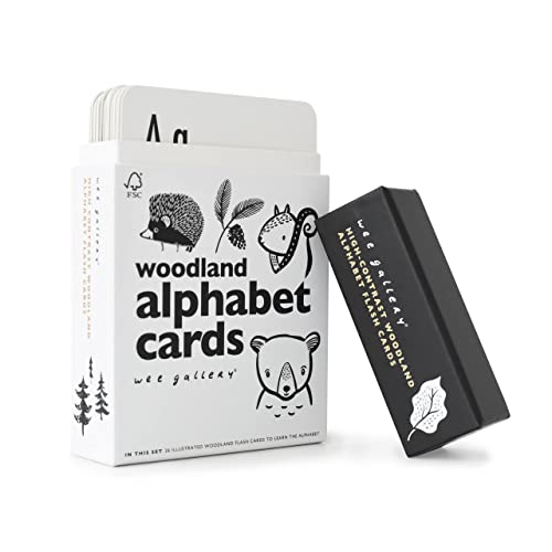 Image of Wee Gallery Educational Flashcards for Babies, Double Sided Black and White Learning Flash cards, Woodland Animal Alphabet Cards for Visual Stimulation and Cognitive Development of Toddlers