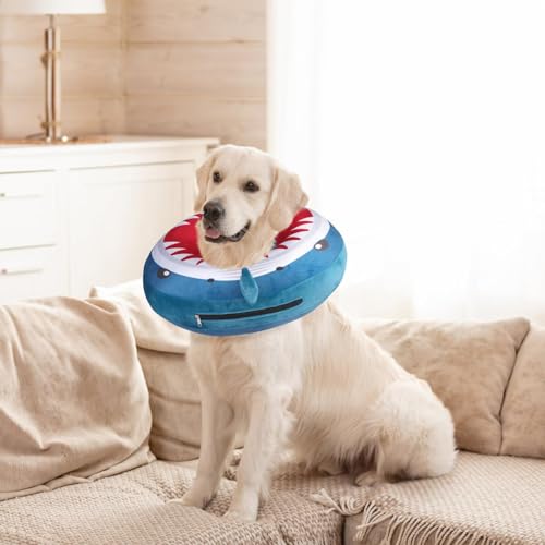SCENEREAL Dog Cone Alternative After Surgery Donut Collar, Soft Pet Recovery Pillow Collar for Medium Large Dogs, Inflatable Adjustable Neck Collars to Prevent Licking, Shark Print E-Collars - Thumbnail 7