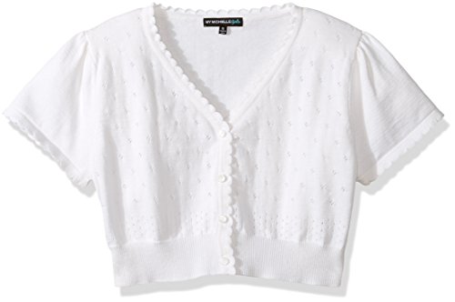 My Michelle Girls' Short Sleeve Cardigan Sweater, White, M