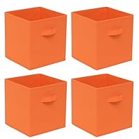 Homullel Foldable Storage Cubes Set of 4, Fabric Storage Boxes Set, Closet Storage Drawers Storage Organizer for Clothes (Band, Orange)