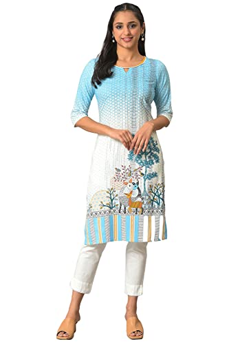 Image of Aurelia Women's Rayon Regular Fit Floral Regular Printed Straight Kurta