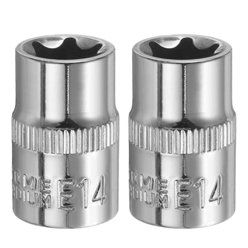 sourcing map 2 llaves de vaso E-Torx de 3/8 pulgadas E14, enchufe profundo Torx externo CR-V de 6 puntos, enchufe hembra de estrella para reparaciones de automóviles, mantenimiento del hogar,