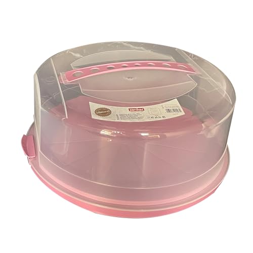Zenker 44497 Porta Torta Rotondo con Coperchio, Porta Dolci con 2 Chiusure di Sicurezza, Campana per Dolci, Plastica, base rosa e coperchio trasparente con manico, Diametro 34 cm
