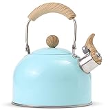 ROCKURWOK Whistling Tea Kettle, 2.5 QT / 80 OZ, Blue Teapot, Universal Base for Induction | Gas | El