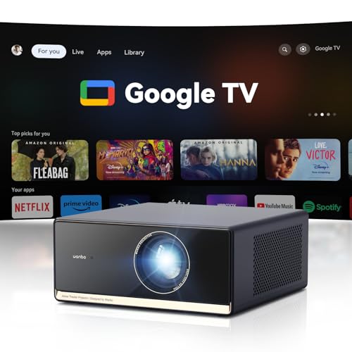 Wanbo X5 Pro Google TV Projector 4K Supported, 1100 ANSI Smart Projector with WiFi and Bluetooth,...