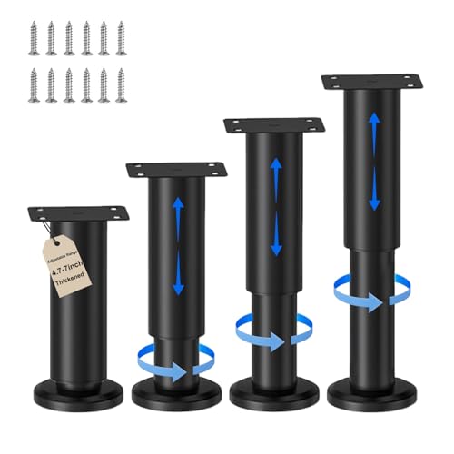 Eleechen Lot de 4 pieds de lit réglables de 12 à 18 cm, pieds de table en métal robuste pour bureau, lit, canapé, table, armoires (12 à 18 cm)