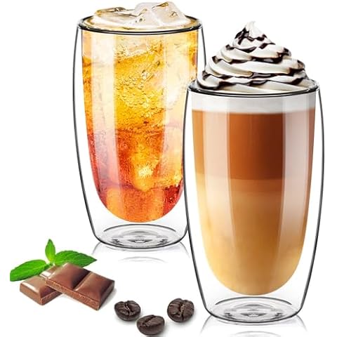 TKNO 2 Pack Double Walled Coffee Glasses Cover