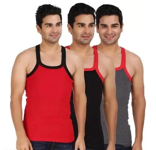 Men's Cotton Vest Pack of 3 | Sleeveless Regular Fit Baniyan | Soft Comfortable Inner Multicolor Vest-image-27