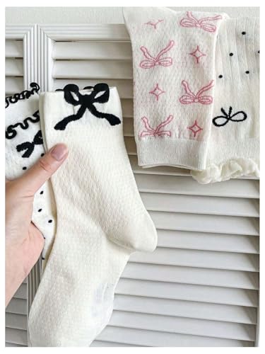Image of SHENHE Women's 4 Pairs Cute Graphic Bow Ruffle Frill Crew Socks Multicolor 36-39