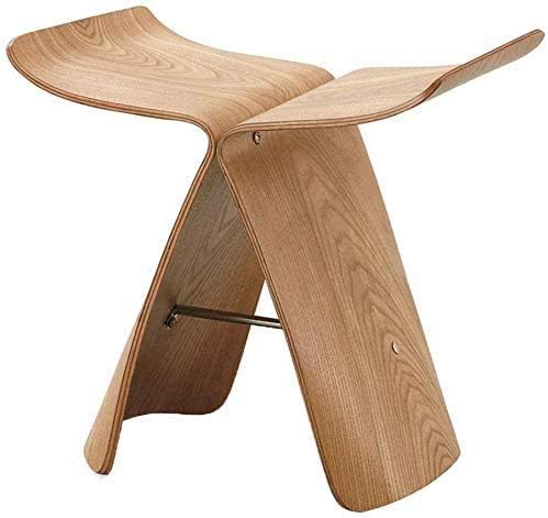 Solid Wood Foot Stool,Japanese Style Low Stool,Bent Wood Craft Style Butterfly Stool,Change Shoes Stool Zen Meditation Bench for Bedroom Living Room,Wood Color