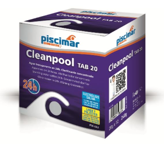PM-663 Cleanpool Tab 20: Coagulant pour Eau de Piscine. Boîte de 12 pièces