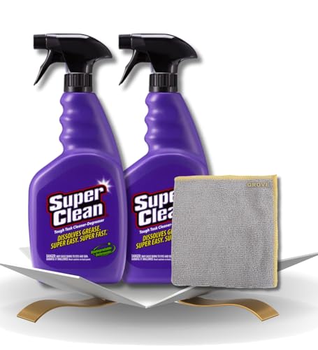 Super Clean Citrus Scent Cleaner and Degreaser Spray 32 oz Bundle with Microfiber Cloth - Heavy Duty Degreaser for Kitchen, Oil, Grime, and Dirt Removal - (3 Items)