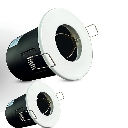 Brightex,Pack of 2 Fire Rated Bathroom,Home, Outdoor & Indoor Downlights White IP65 Ceiling Spotbar Spotlight Recessed Waterproof LED GU10 (Bulb Not Included)