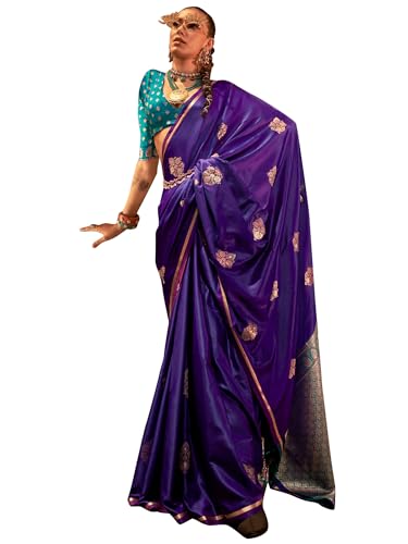 Image of AKHILAM Women's Satin Silk Bagh Printed Saree With Unstitched Blouse(KNTKLX391001 RJ Parent)