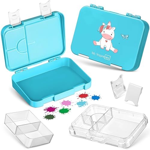 My Vesperbox Mini BIA - Bento Box dla dzieci  nowy model  kompaktowy i lekki  szczelny i wolny od BPA  pudełko na lunch  do przedszkola i szkoły (petrol  T-Rex)