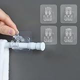 4Pcs Adhesive Rod Bracket Holder, No Drill Curtain Rod Hooks for Wall, Strong Self-Adhesive Rod Fixing Base for Bathroom & Kitchen(Transparent)