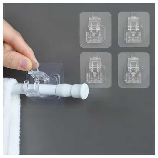 4Pcs Adhesive Rod Bracket Holder, No Drill Curtain Rod Hooks for Wall, Strong Self-Adhesive Rod Fixing Base for Bathroom & Kitchen(Transparent)