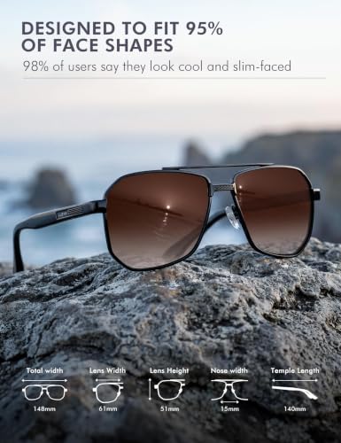 Image of Luenx Aviator Polarized Sunglasses for Men: Square UV400 Driving | Big Head Fit,Adjustable Nose Pads,Lightweight,Anti-slip,Impact-resistant,Scratch-Resistant,Glare Reduction,Gift-Ready Set