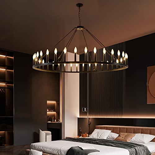 Wagon Wheel Chandelier 36-Light 60-Inch, Farmhouse Industrial Style Chandelier Rustic Candle Pendant Lighting Extra Large For High Ceilings, Living Room Foyer -Wogon Weel #TOP5