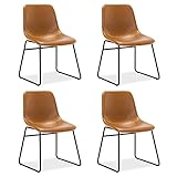 Centiar Faux Leather Indoor Kitchen Dining Chair Set of 4,Comfortable Farmhouse Chairs with Metal Legs, Modern Industrial Upholstered Chairs Suitable for Home, Bistro Coffee Shop,18' Whiskey Brown